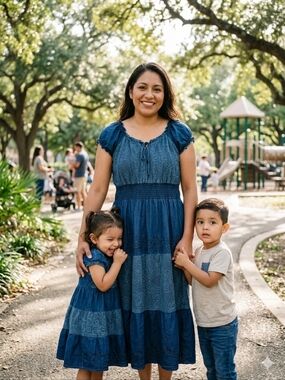 Women's OSO Casuals  Lightweight Blue Pullover Short Sleeve Dress Size M